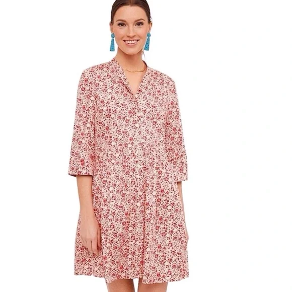 Tuckernuck Small Vermillion Ditsy Royal Shirt Dress Floral Boho Button Up - Picture 1 of 11